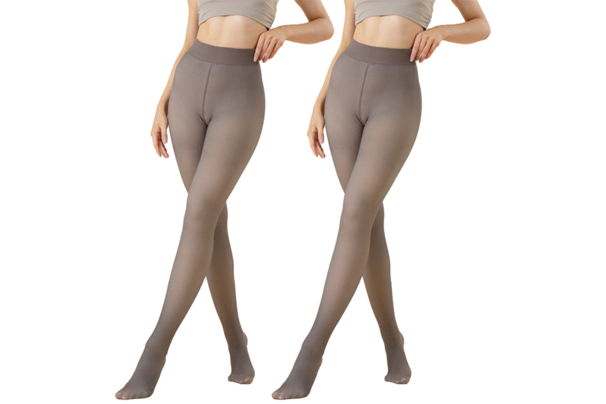 2Pcs Women Thermal Lined Translucent Pantyhose Winter Tights Stockings-Coffee