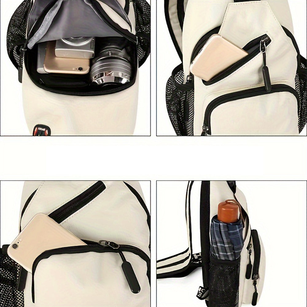 Water-resistant Travel Chest Pack Outdoor Shoulder Sling Bag Crossbody Bag with Earphone Hole White