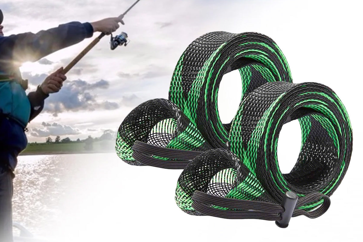4Pcs Fishing Rod Sock with Strap Fishing Rod Sleeve for Baitcasting-Green
