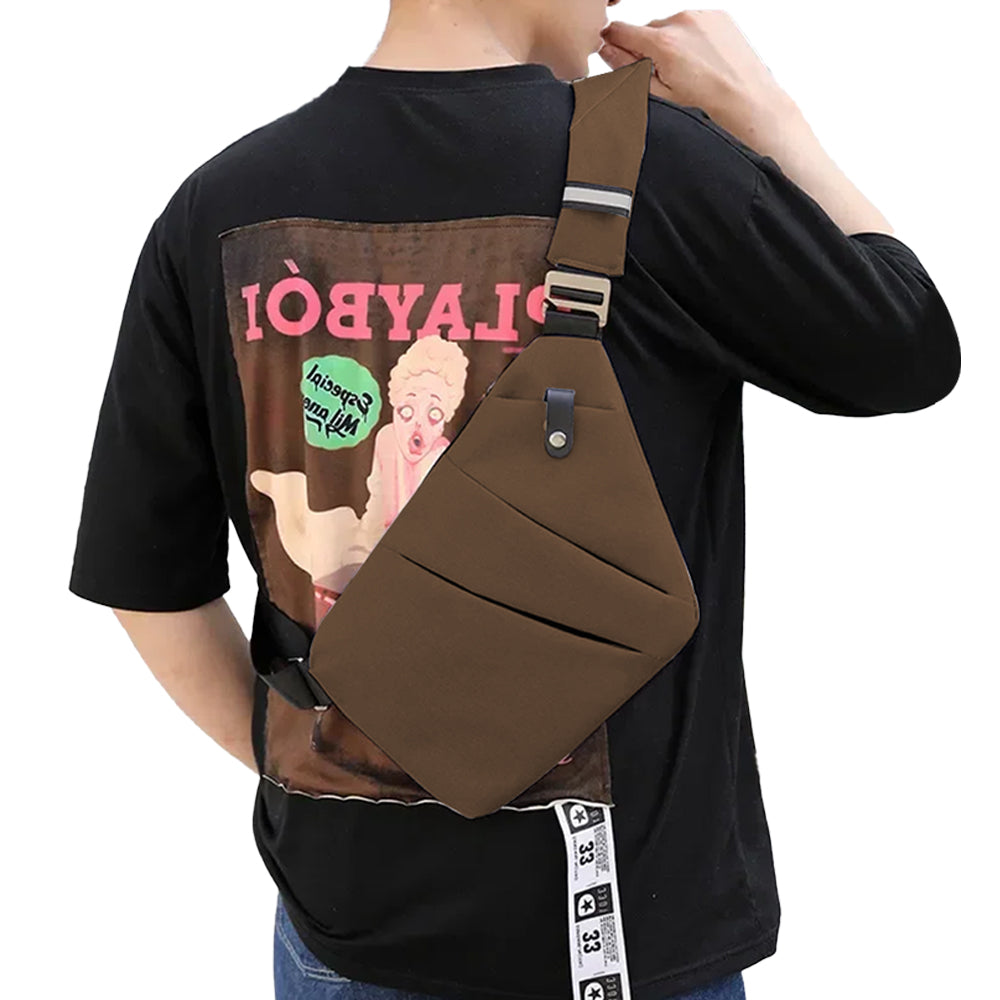 Men Anti-Theft Chest Pack Left Shoulder Sling Bag Travel Crossbody Bag Coffee