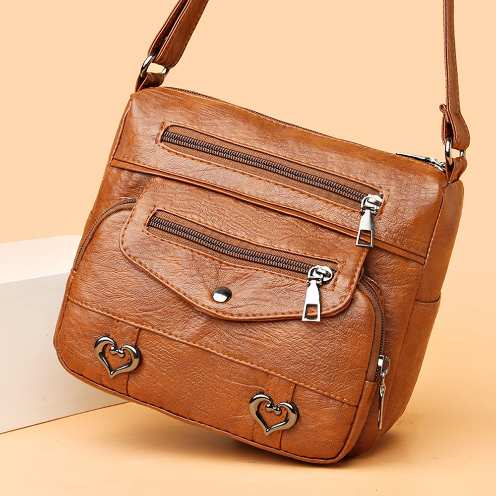 Crossbody Bag for Women Leather Messager Bag Large Capacity Shoulder Bag Brown
