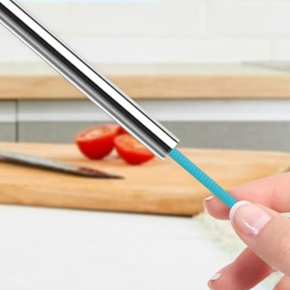 2Pcs Silicone Straw Cleaner Brushes Reusable Straw Cleaner with Bendable Steel Core Blue