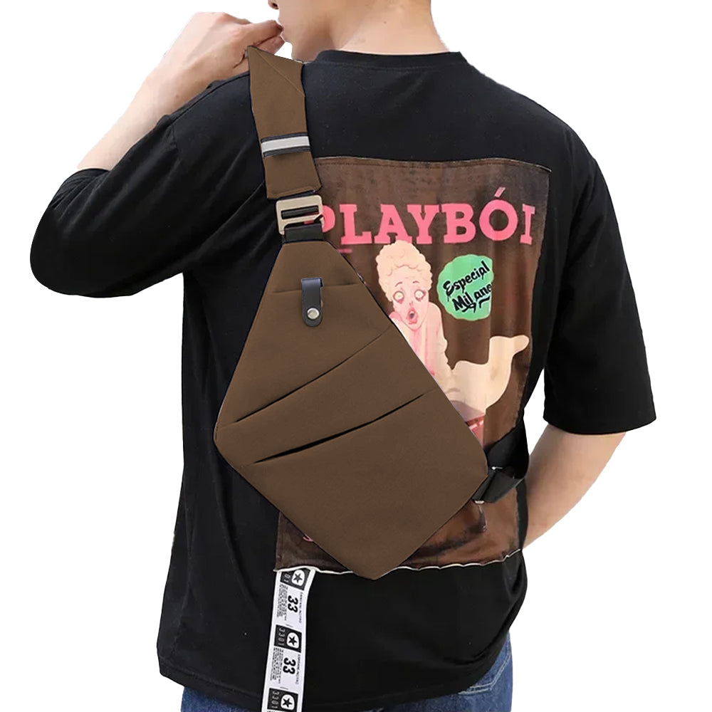 Men Anti-Theft Chest Pack Right Shoulder Sling Bag Travel Sports Crossbody Bag Coffee