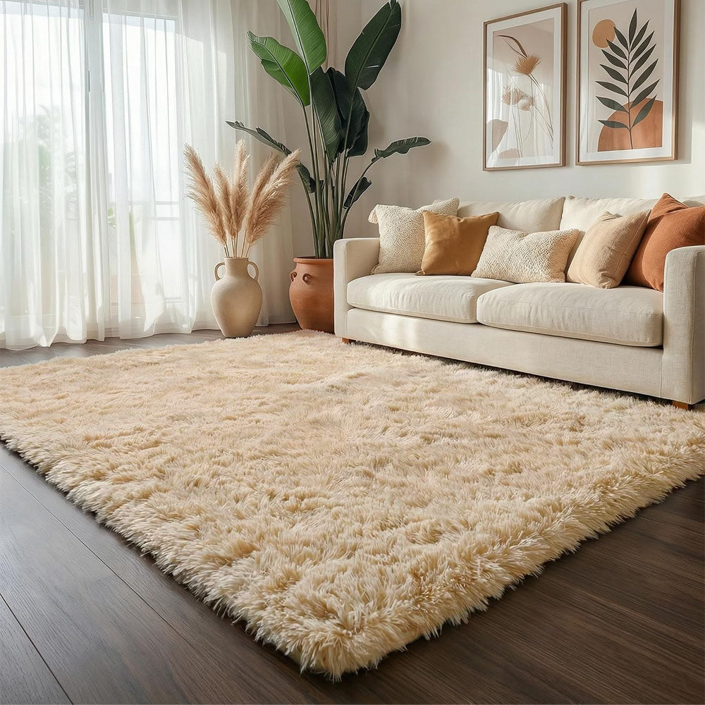 Tie Dye Plush Rug for Bedroom Living Room Dorm-Khaki