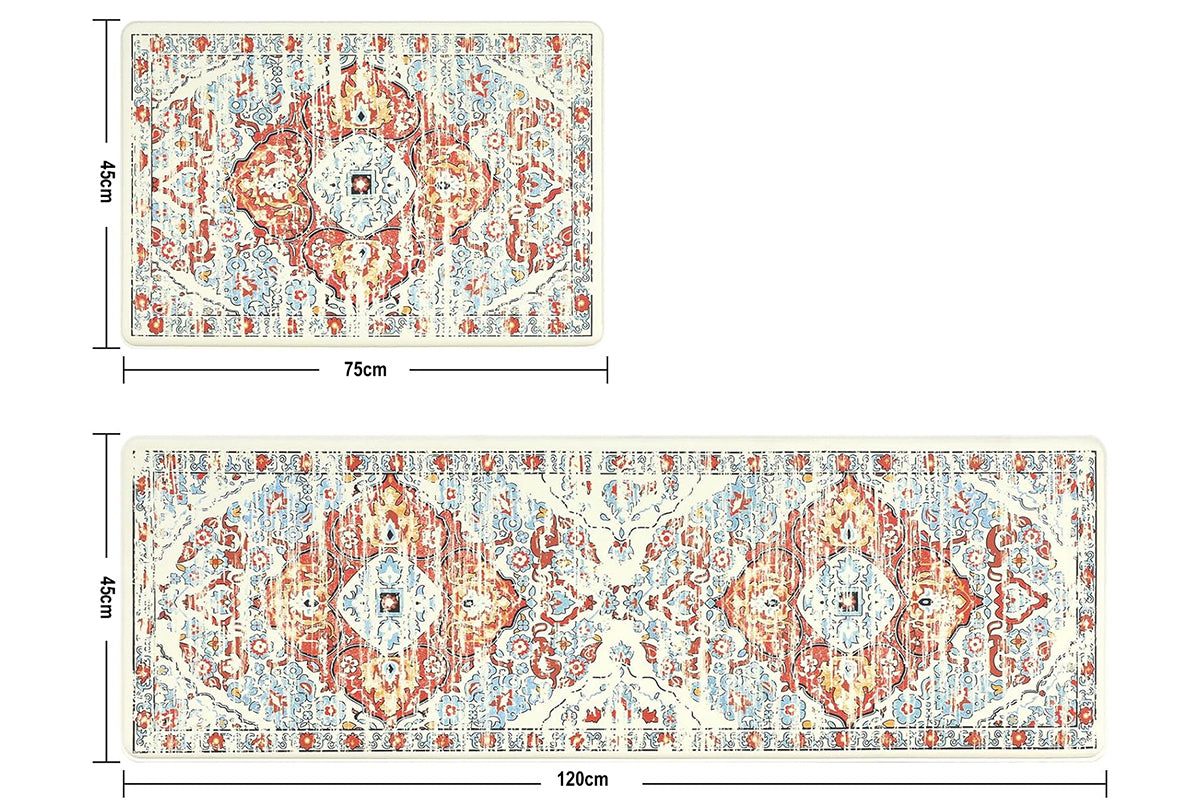 2Pcs Boho Anti-Fatigue Kitchen Mats Non-Slip Cushioned for Kitchen Sink Laundry -Blue