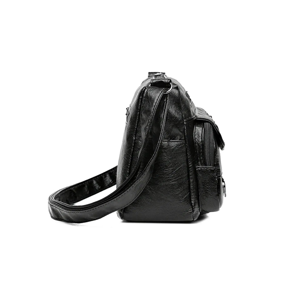 Crossbody Bag for Women Leather Messager Bag Large Capacity Shoulder Bag Black