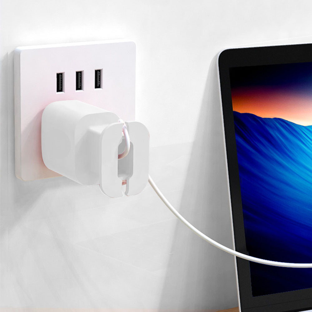 2-in-1 Silicone Charger Protector with Cord Wrap Power Adapter Case for 18W/20W Apple USB-C Charger White