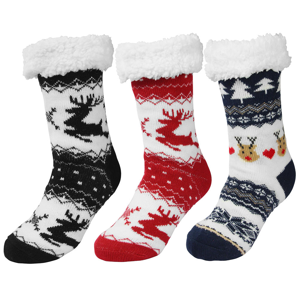 3 Pair of Christmas Non Slip Floor Socks for Women Cozy Plush Fleece Winter Warm House Socks
