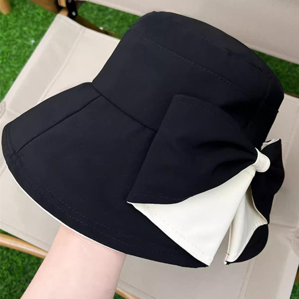 Wide Brim Bow Sun Hat Foldable Breathable Hat for Women - Black