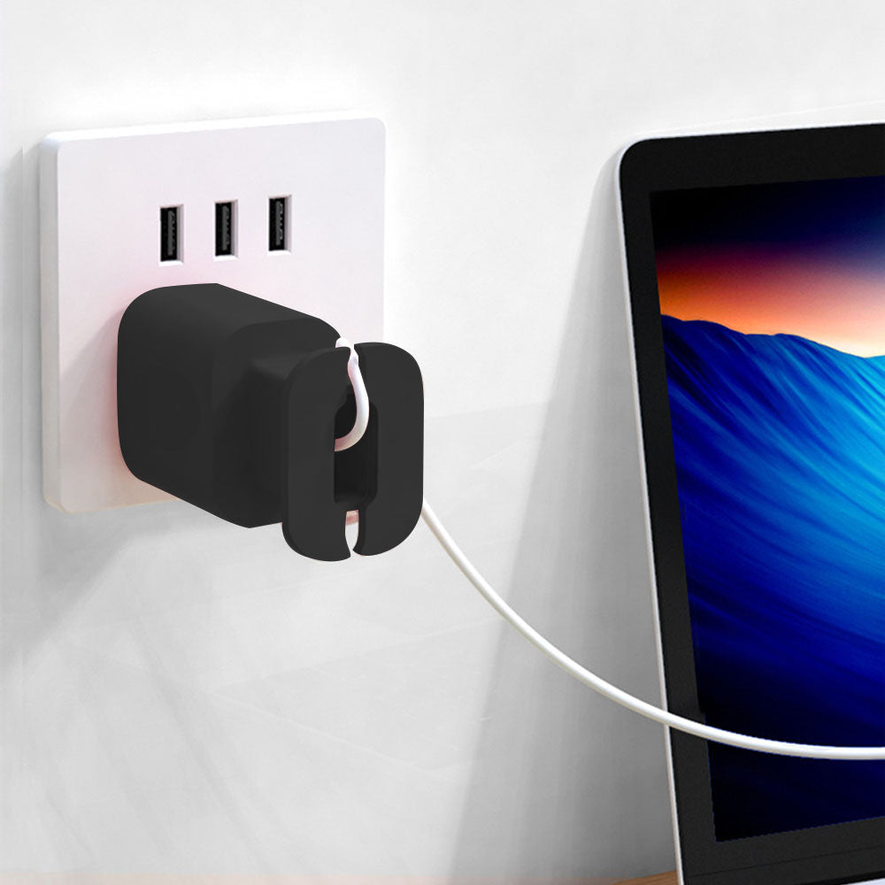 2-in-1 Silicone Charger Protector with Cord Wrap Power Adapter Case for 18W/20W Apple USB-C Charger Black
