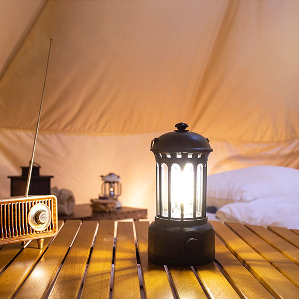 Retro Tent Camping Lantern Rechargeable Night Lamp Camping Light Black