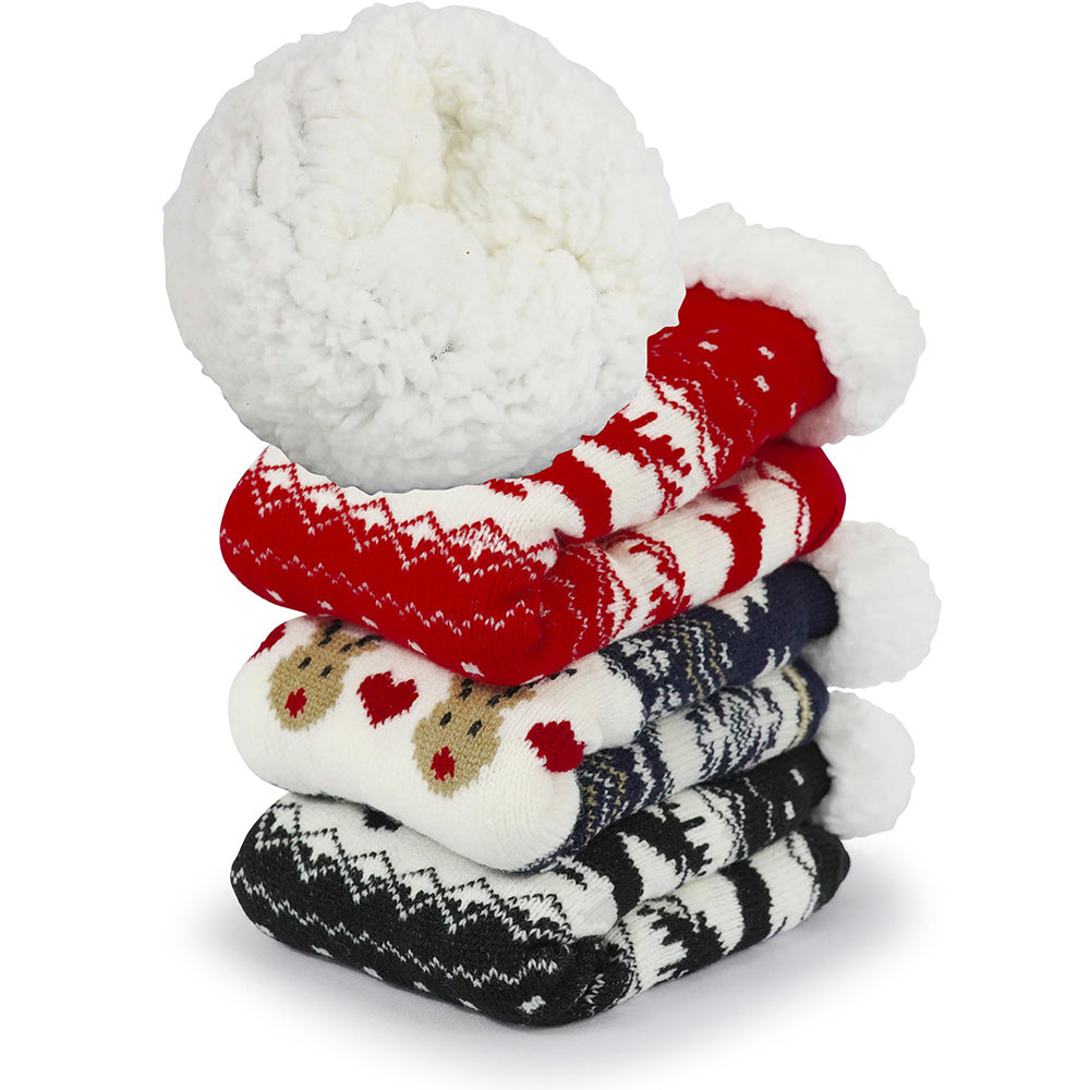 3 Pair of Christmas Non Slip Floor Socks for Women Cozy Plush Fleece Winter Warm House Socks