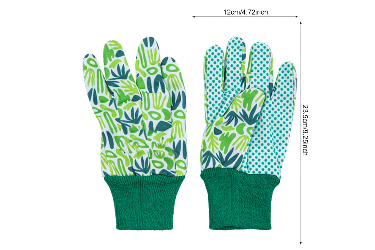 Polyester Floral Gardening Gloves Soft Breathable Yard Work Glove-Light Green