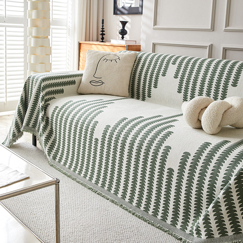 Reversible Sofa Couch Cover Boho Chenille Blanket Green