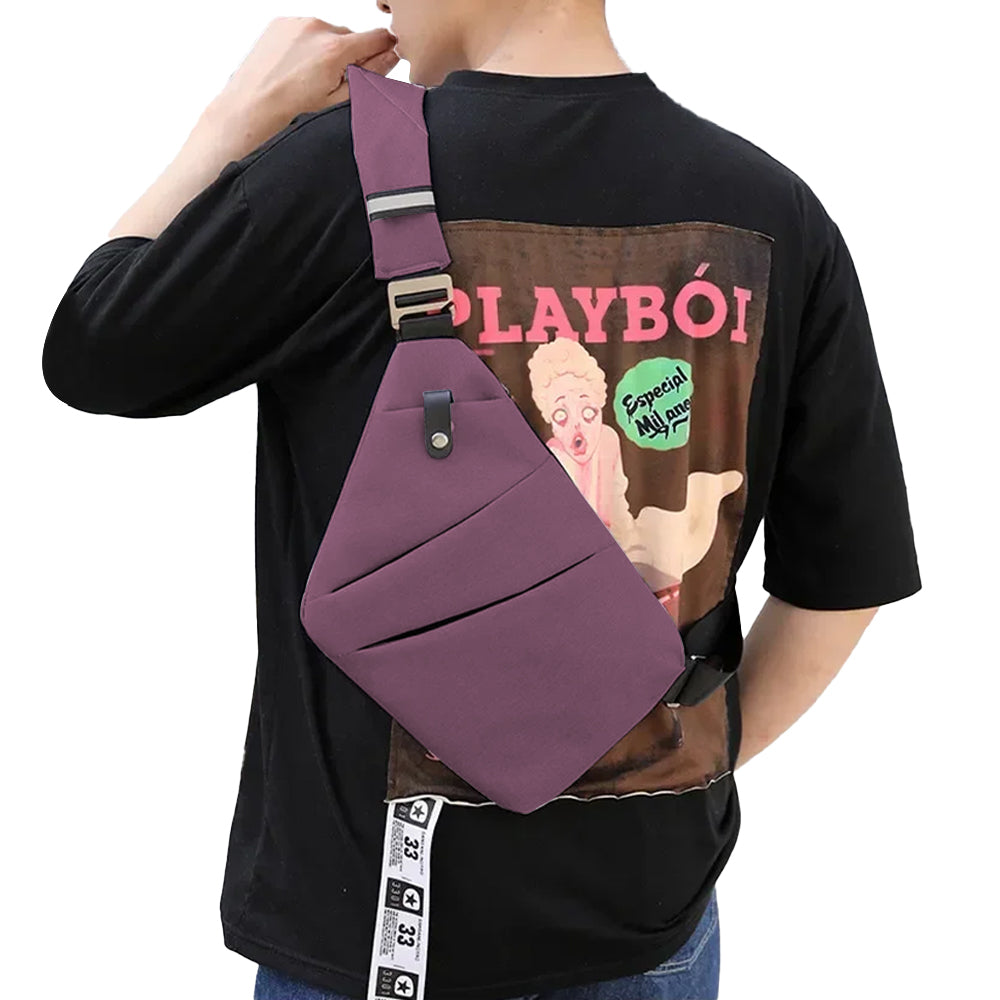 Men Anti-Theft Chest Pack Right Shoulder Sling Bag Travel Sports Crossbody Bag Purple