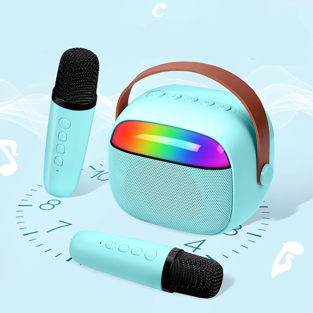 Mini Karaoke Machine with 2 Wireless Microphones Portable Bluetooth Speaker Singing Machine Blue