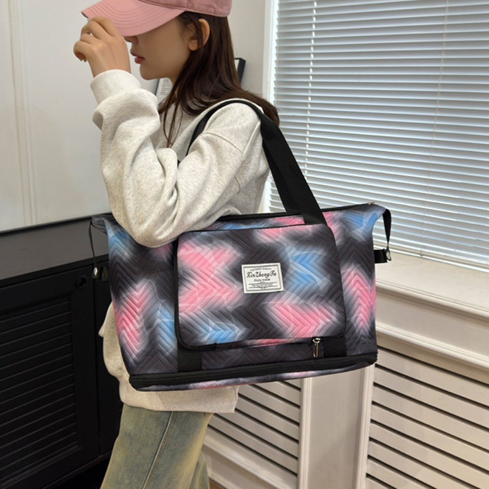 Trendy Gradient Duffle Bag Expandable Overnight Bag Foldable Carry On Bag with Dry Wet Separation Pocket Black