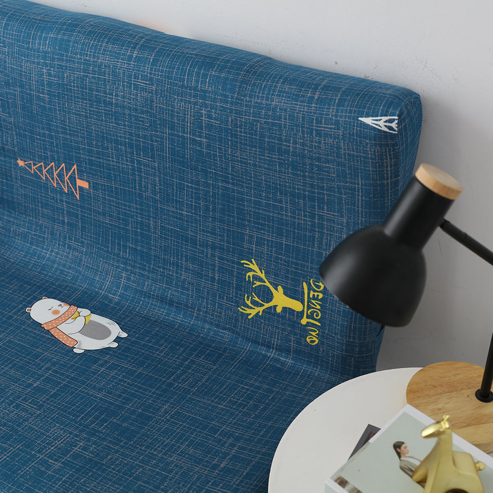 Printed Armless Futon Slipcovers Stretch Folding Sofa Bed Cover with Elastic Bottom -Navy