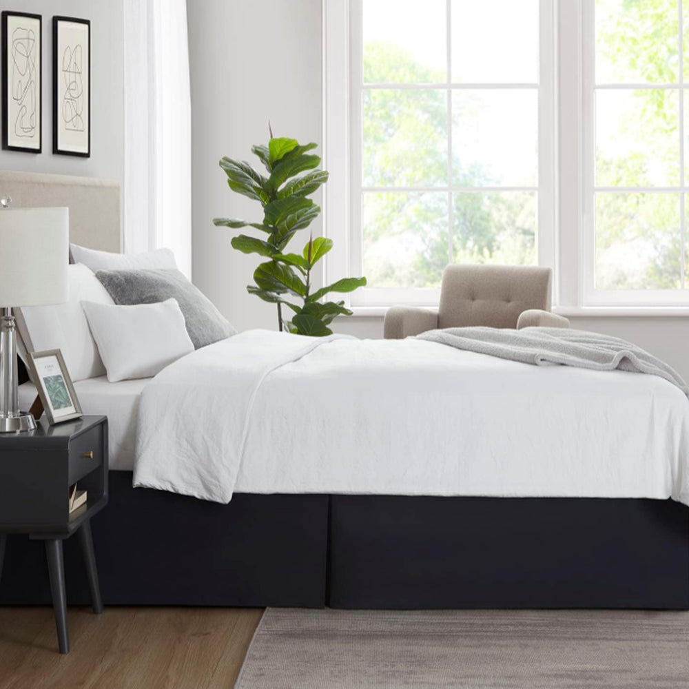 Pleated Bed Skirt Easy Fit Bed Drop Wrap Black