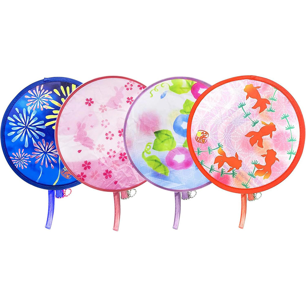 4Pcs Set Foldable Cute Fans Portable Small Round Handheld Polyester Fans