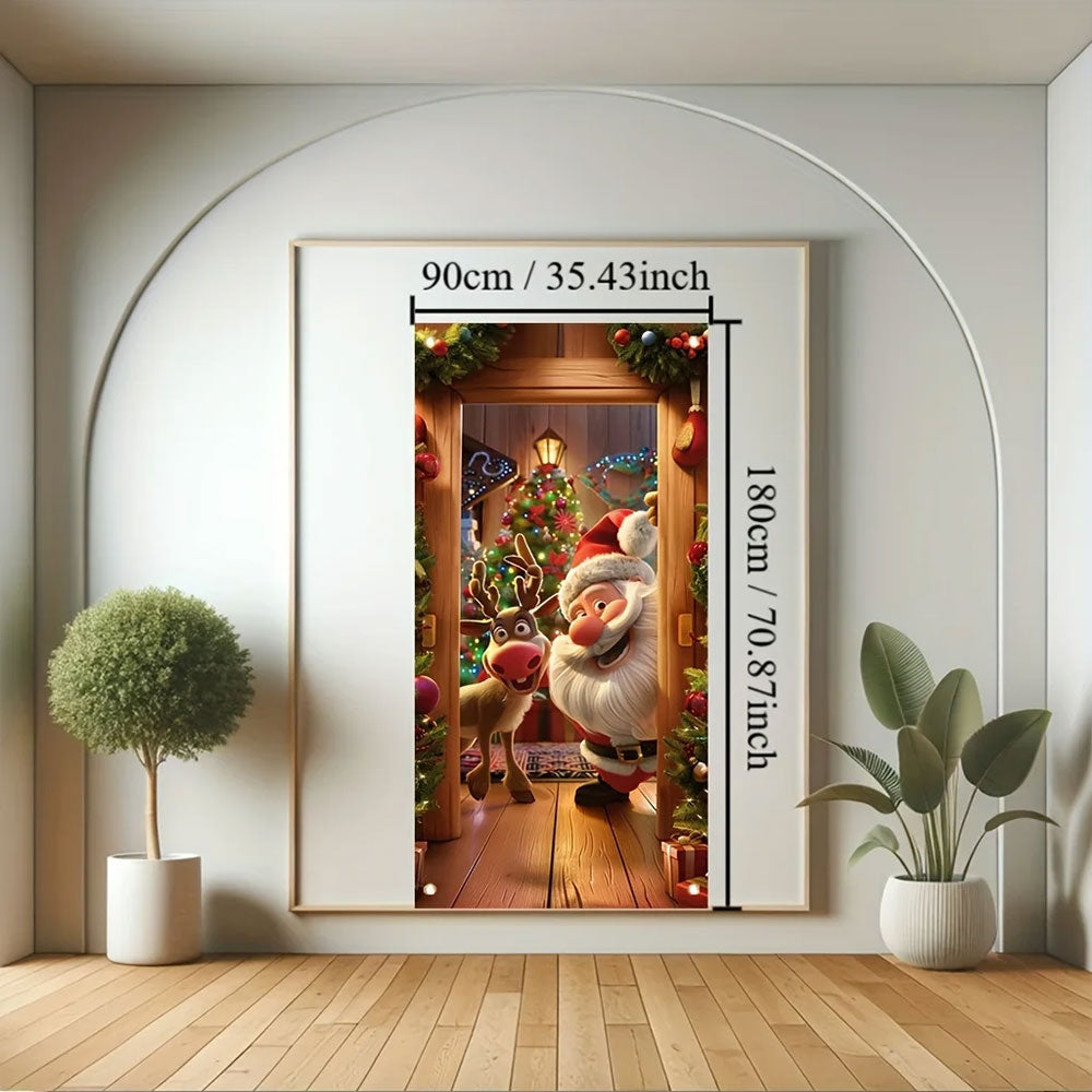 180x90cm Christmas Door Background Cloth Party Decor Hanging Door Curtain Cover Style 1