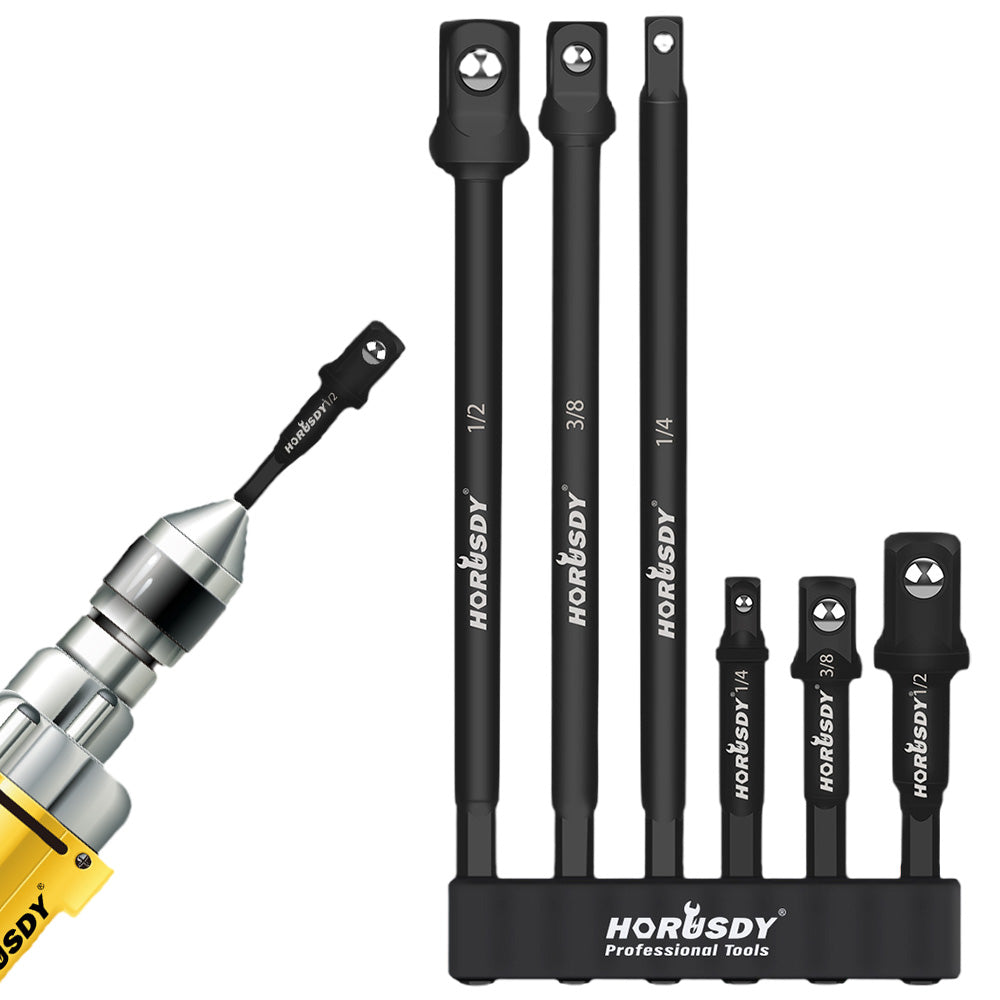 6Pc Set Drill Socket Adaptors Heavy Duty Impact Driver Long Short 1/2 inch 1/4 inch 3/8 inch