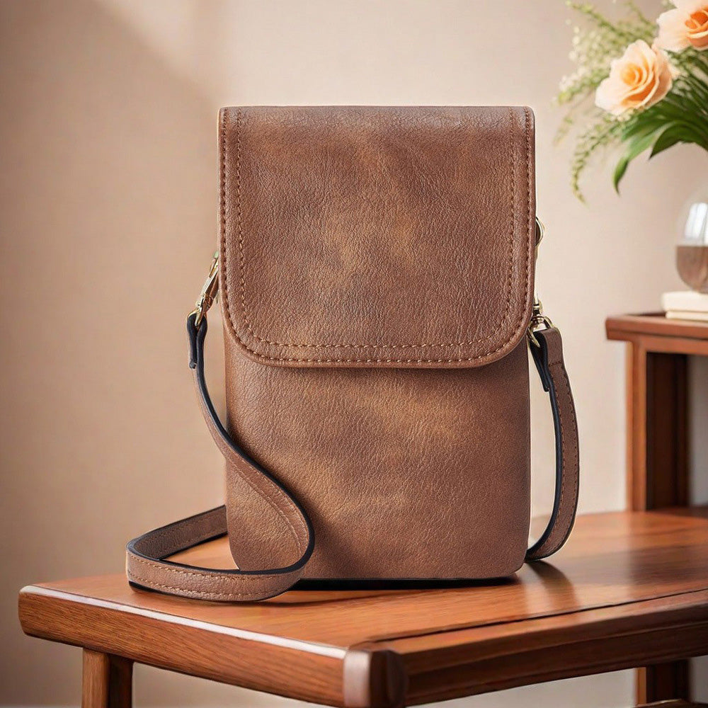 Trendy Crossbody Bags for Women PU Leather Triple Compartment Sling Purse for Cell Phone Brown