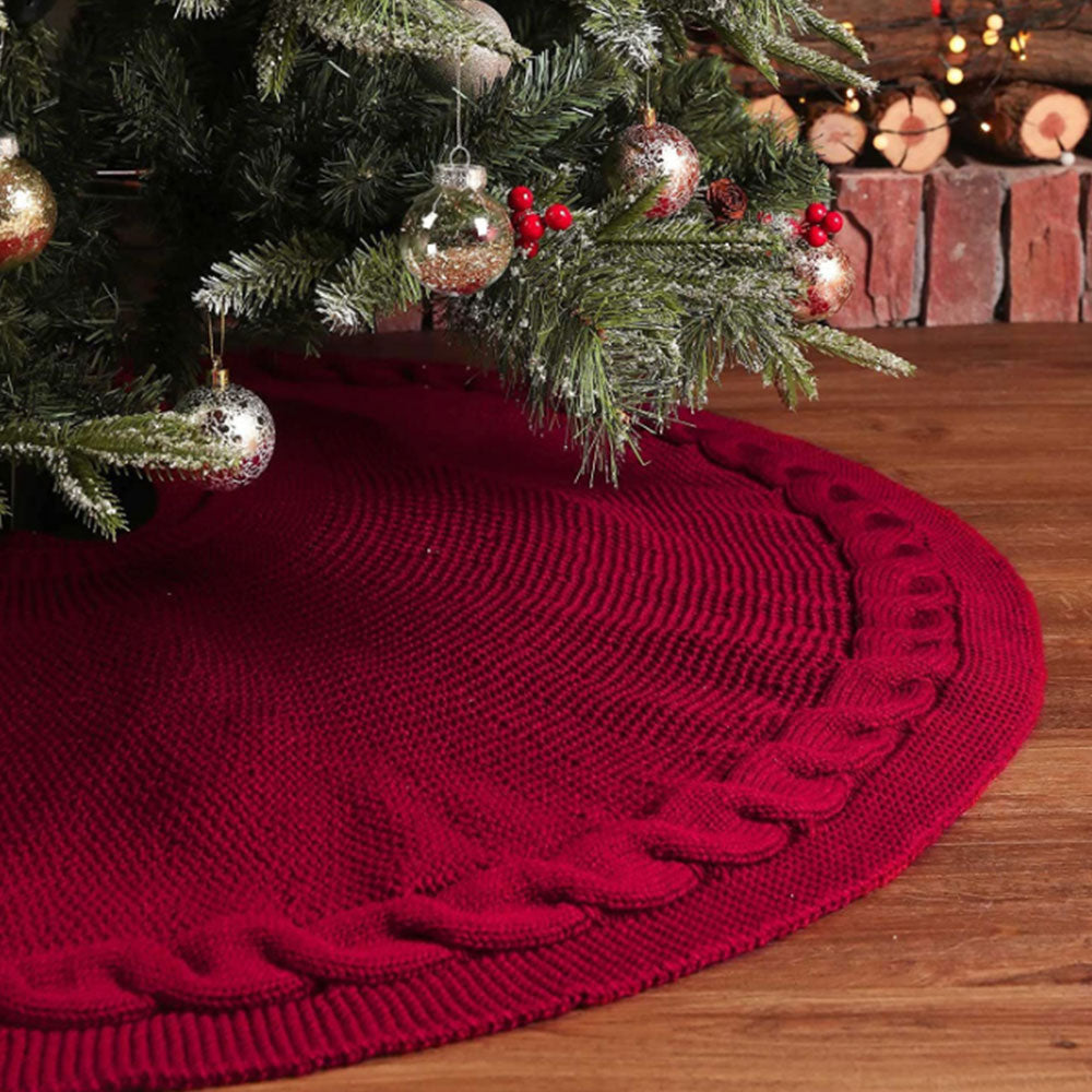 Knitted Christmas Tree Skirt Wine Red Xmas Tree Skirt Knitting Christmas Tree Decorations