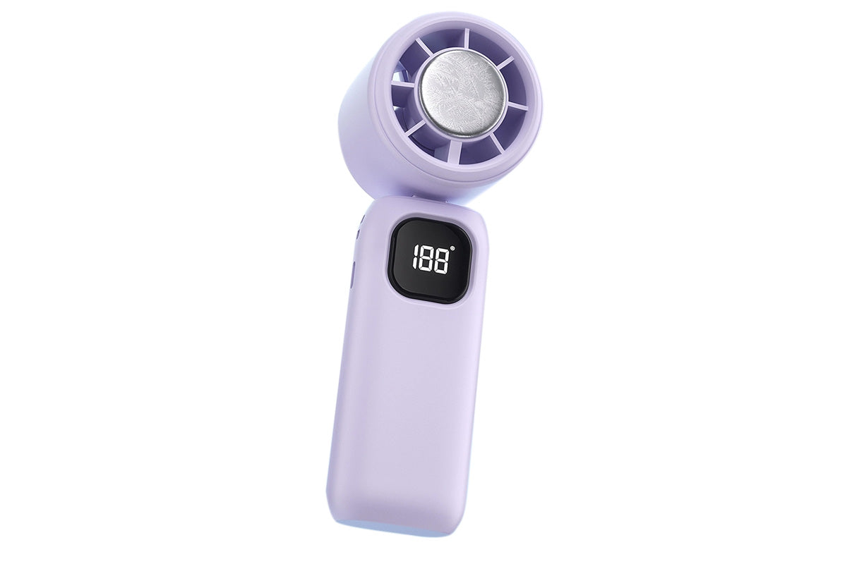 100 Speeds Digital Display Cooling Fan USB Fan with Lanyard and Phone Holder Base-Purple