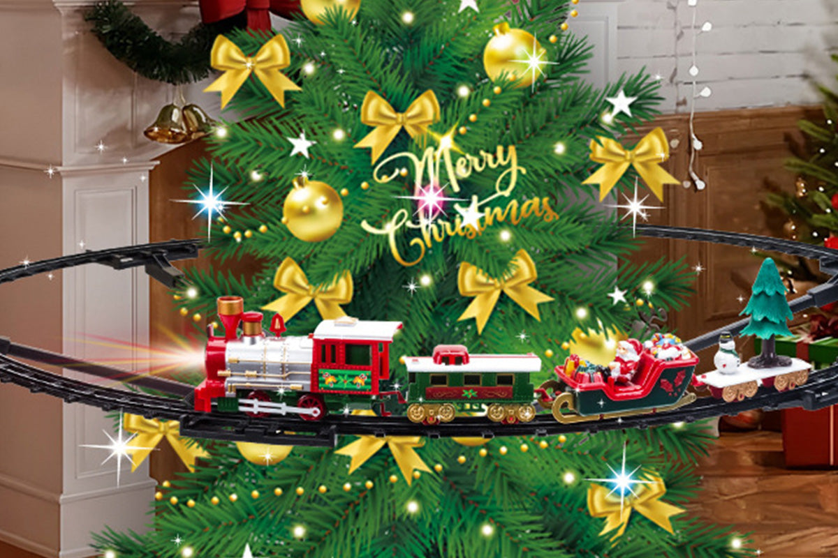 Hanging Christmas Train Toy Set with Lights Music and Track for Little Ones