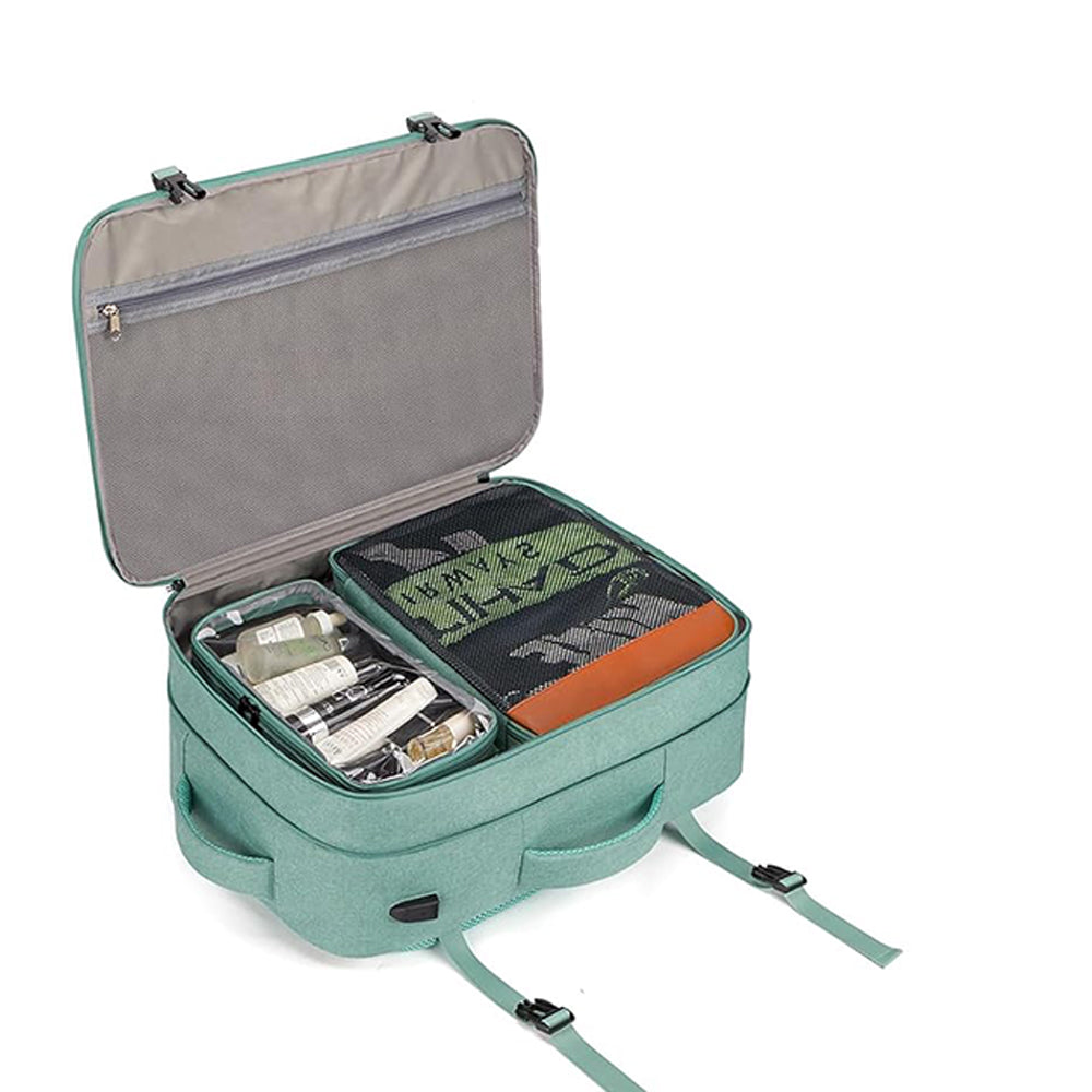Travel Laptop Backpack Carry on Luggage Bag with 3 Packing Cubes and Shoe Bag Green