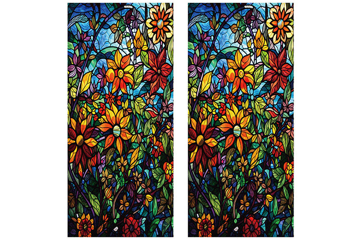 2Pcs Static Cling Windows Film Frosted Stained Glass Stickers Flower Decor