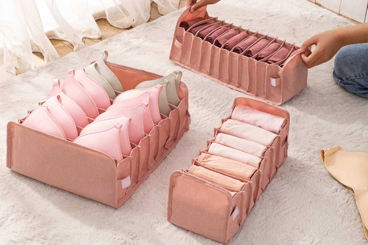 Set of 3 Foldable Drawer Organizer Dividers Cloth Storage Box-Pink