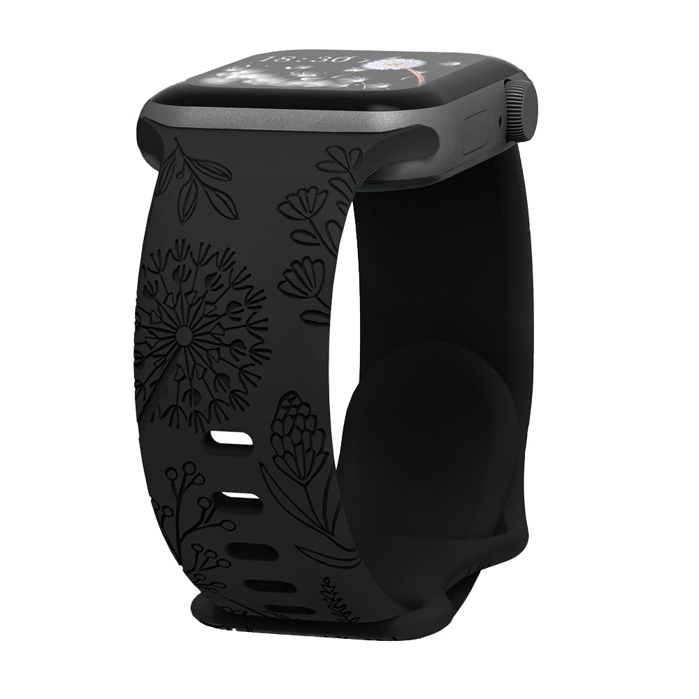 For Apple Watch Dandelion Floral Watch Band Replacement Strap Black