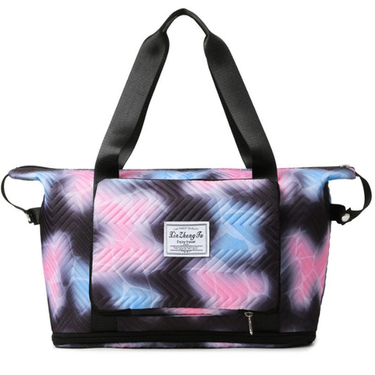 Trendy Gradient Duffle Bag Expandable Overnight Bag Foldable Carry On Bag with Dry Wet Separation Pocket Black