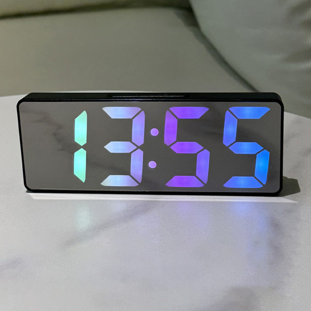 Dual Power Supply Digital Alarm Clock Bedside Alarm with Large LED Mirror Display Black
