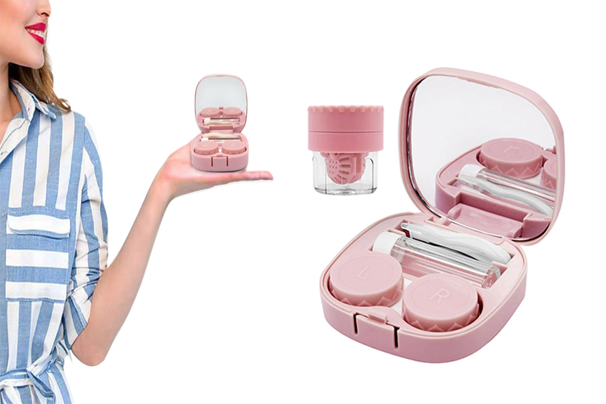 Manual Contact Lens Cleaner Washer Portable Contact Lens Cleaning Box-Pink