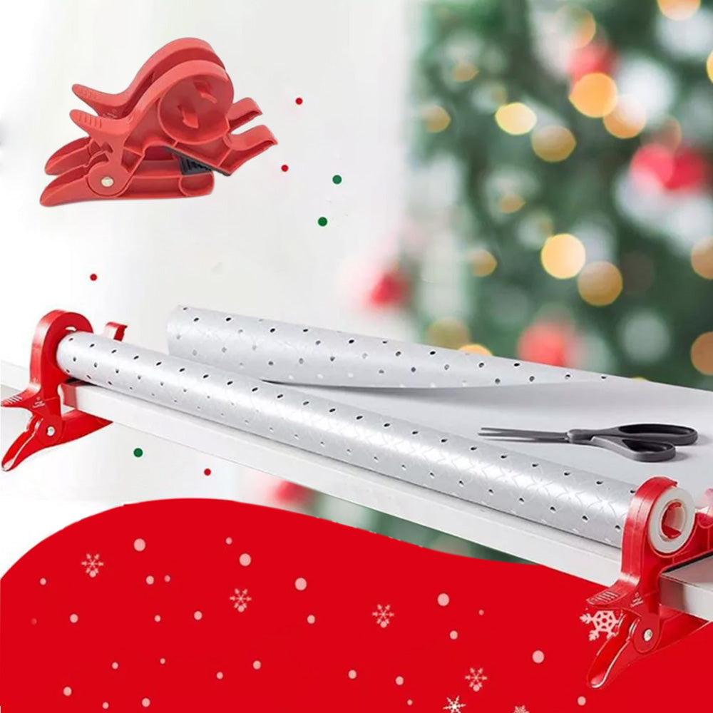 2Pcs Set Wrapping Paper Cutters Cutting Tool Xmas Gift Roll Clamps with Tape Dispenser Red