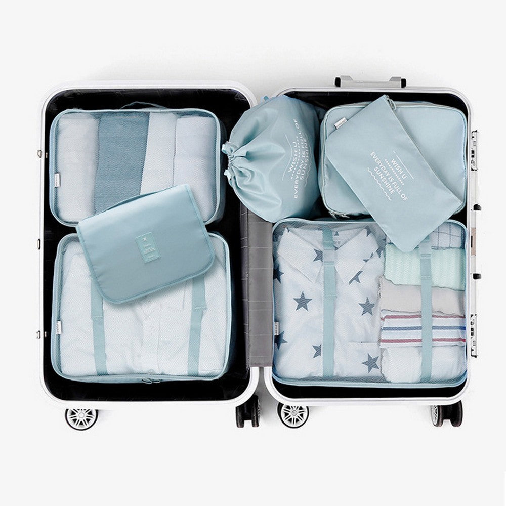 7 Pcs Set Travel Packing Organizers for Space Saving Packing Cubes Luggage Organizers Travel Accessories Blue