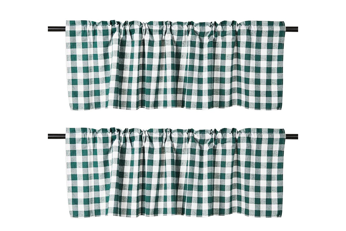 2 Pack Buffalo Check Plaid Window Valances Farmhouse Design Window Treatment Decor-Green