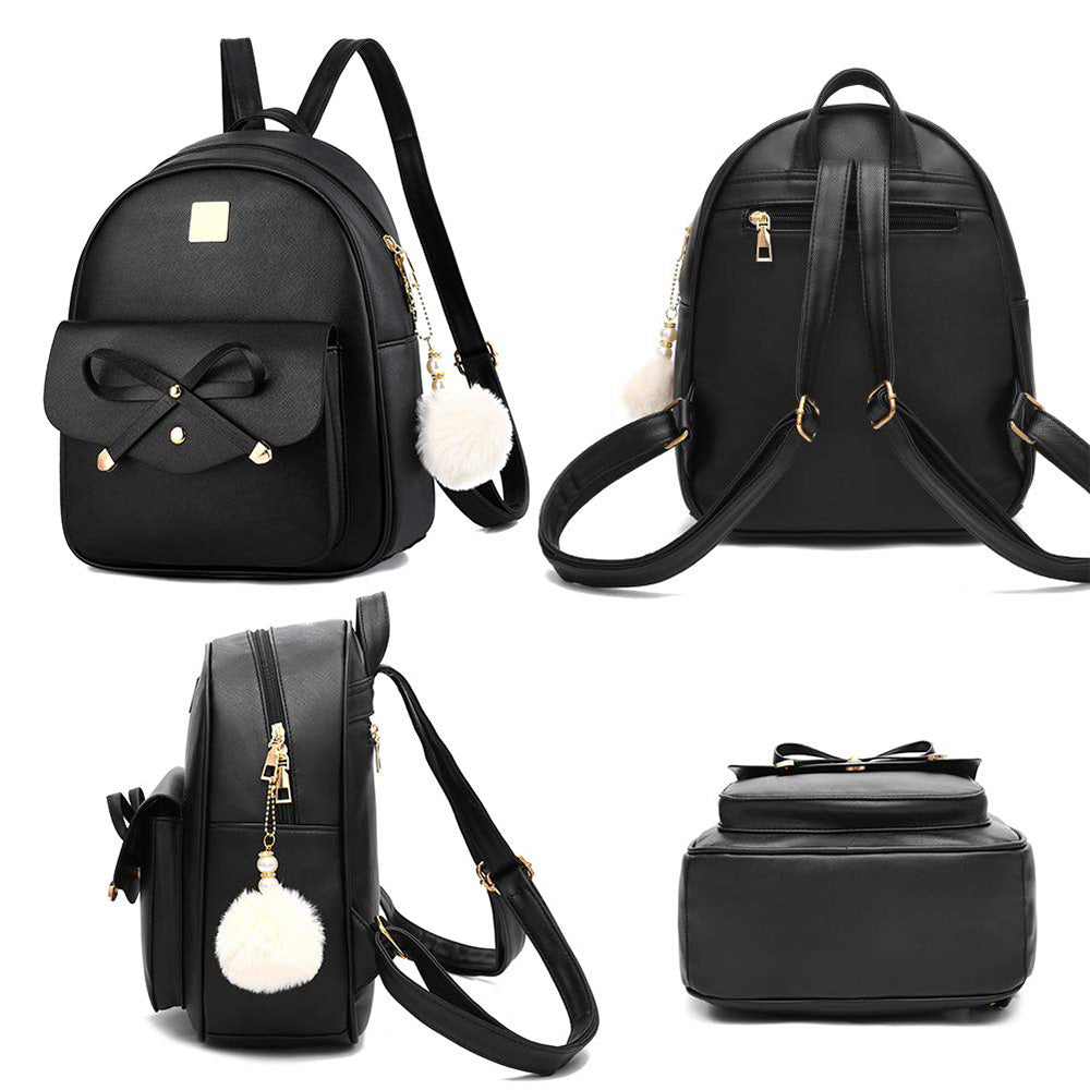 3 Pcs Set PU Bags Backpack Purse Sling Bag for Women Black