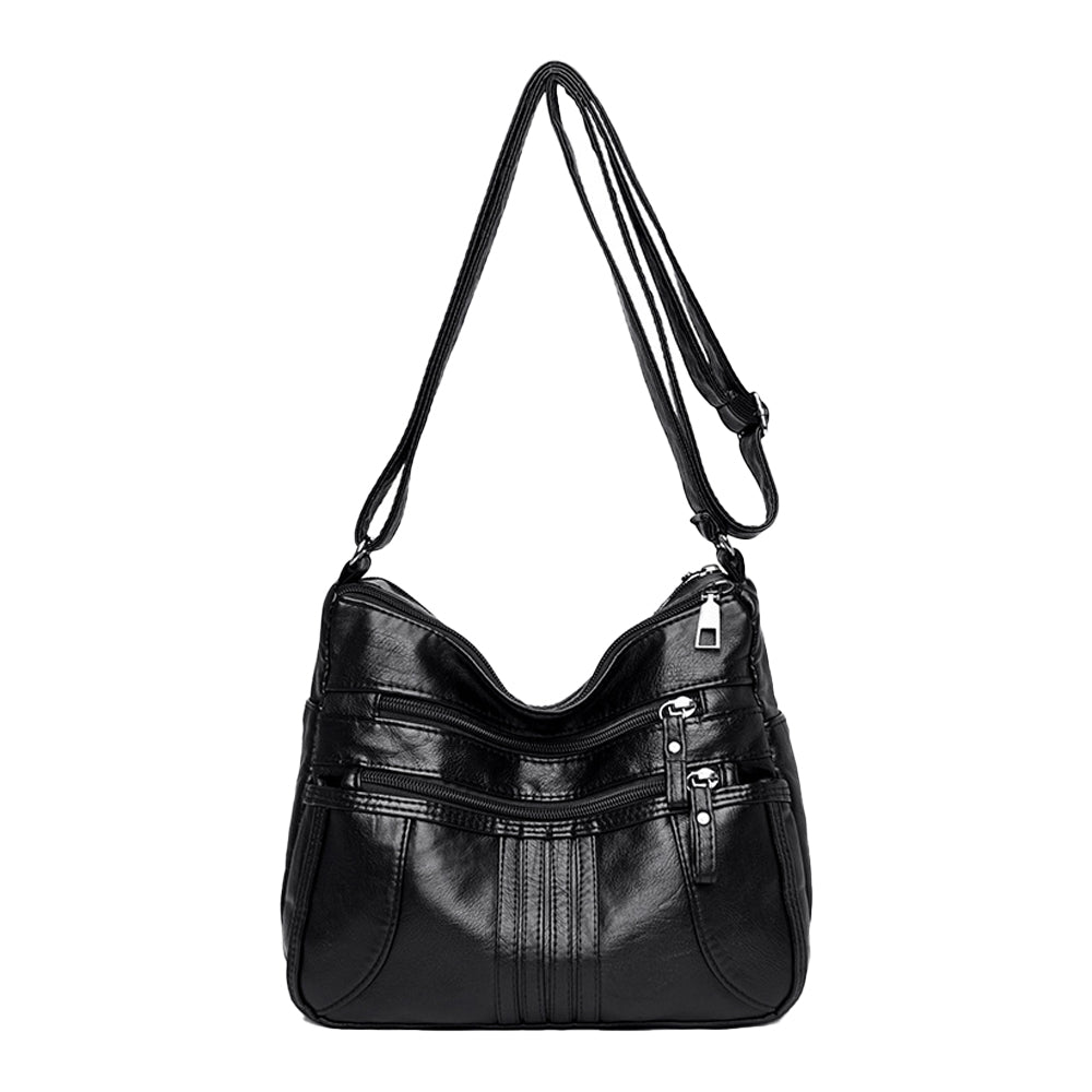 Women Multi Pocket Crossbody Bag Ladies Shoulder Bag PU Leather Mommy Bag Black
