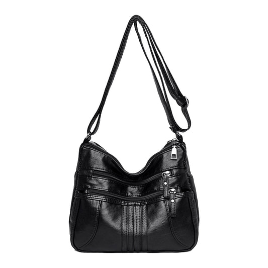Women Multi Pocket Crossbody Bag Ladies Shoulder Bag PU Leather Mommy Bag Black