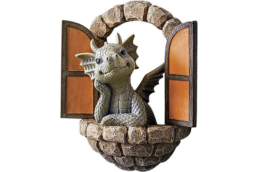 Courtyard Dragon Gate Statue Resin Carving Ornament Window Garden Dragon Meditating Sculpture Decorative Dragon-Style 1