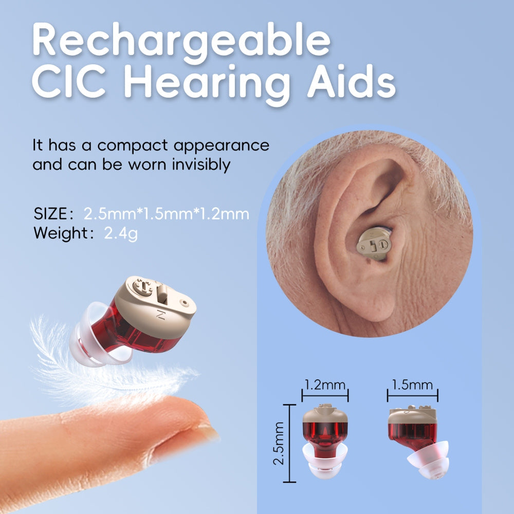 Pair of Invisible Digital Hearing Aids Rechargeable In-Ear Enhancer Amplifier Cuticolor