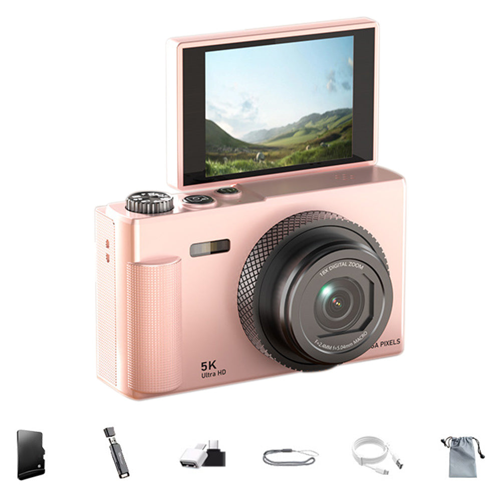 5K Digital Camera ¨C 18X Zoom Flip Screen Point-and-Shoot with 64GB Memory Card Pink