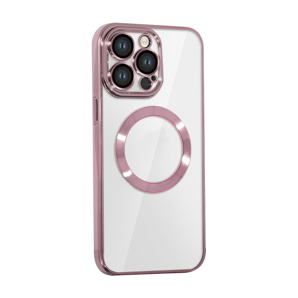 For iPhone 15 Series Magnetic Phone Cover Shockproof Plating Case Cover Rose Gold
