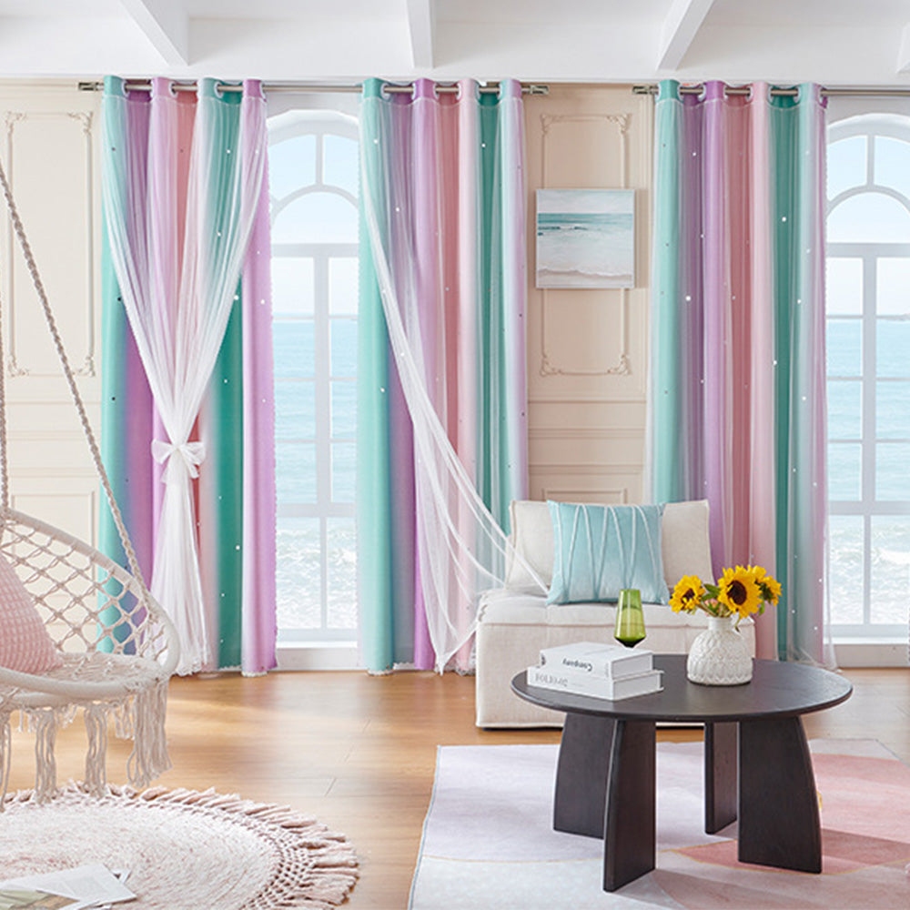 Double-Layer Colorful Curtain Single Panel Light Blocking Curtain Room Decor