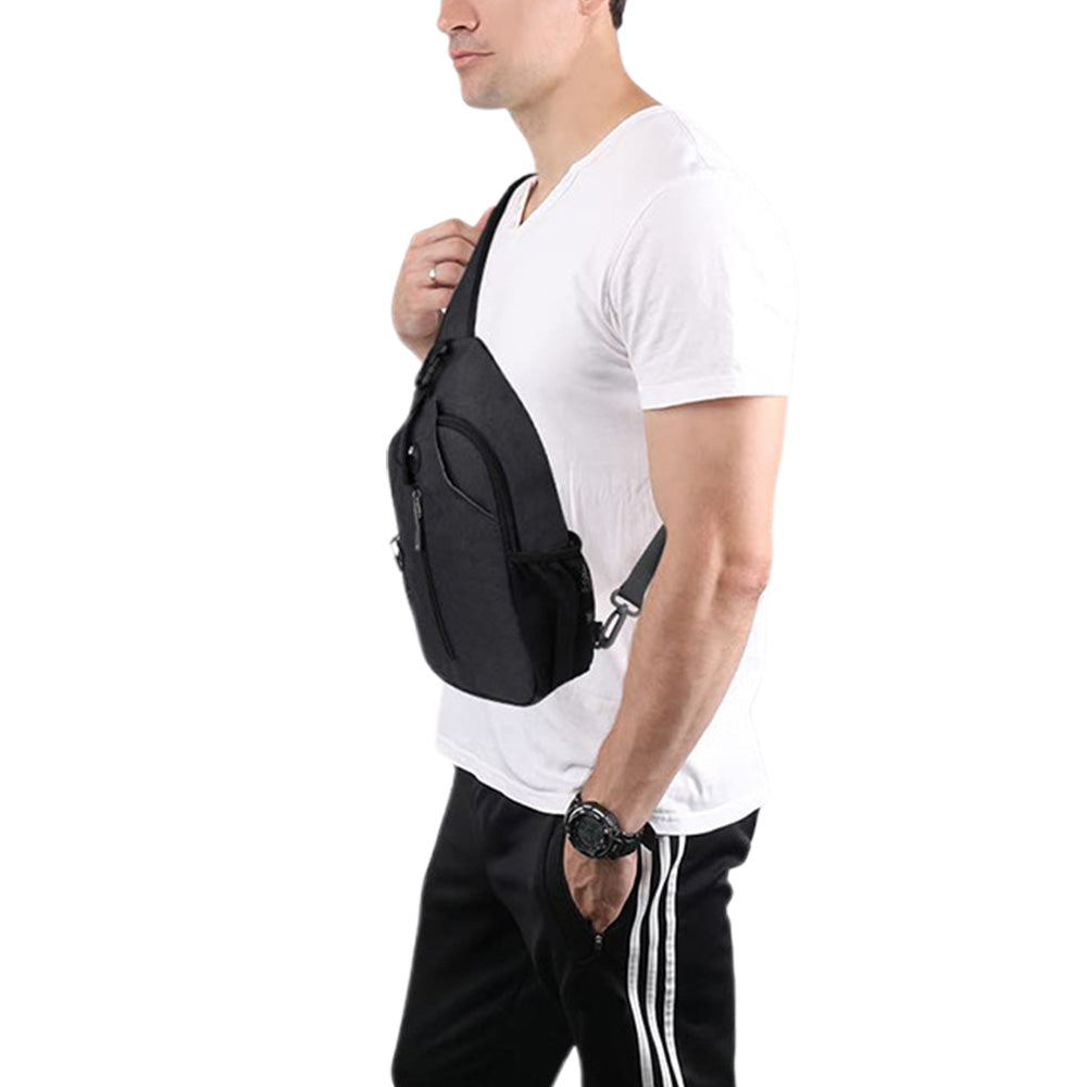 Water-Resistant Crossbody Bag Travel Sling Shoulder Bag with Multiple Compartments Headphone Port Black