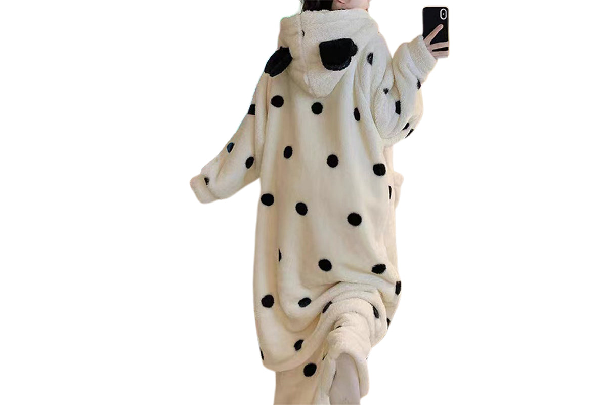 Women Hooded Pajamas Winter Sleepwear Plush Onesie Pajama with Pockets